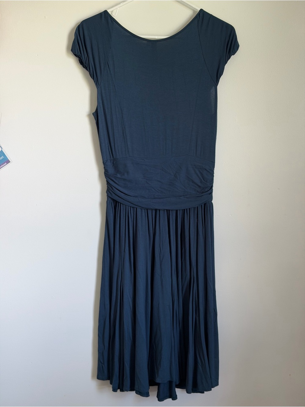 Navy Midi Dress with Draped Bodice - Picture 3 of 4